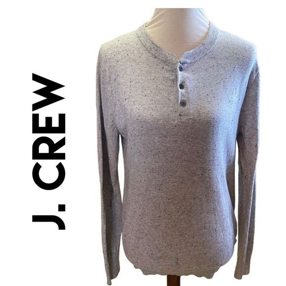 J. Crew Henley Style Light Gray Long Sleeve Cotton Blend Men’s Pullover Sweater - Picture 1 of 9